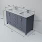 Lexora Home Jacques 60" Double Bathroom Vanity in Dark Grey with 2 cm White Carrara Marble Top and Rectangular Sinks, , large