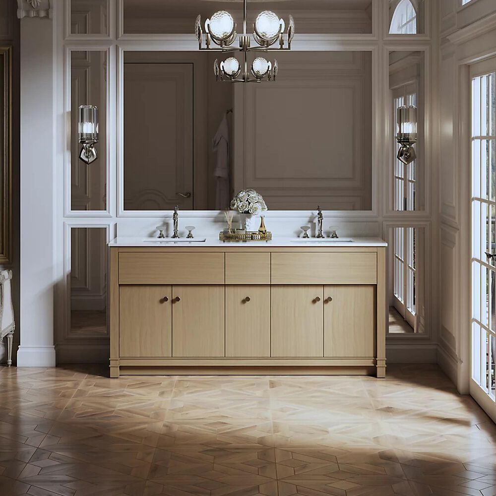 Kohler Alouette 72" Double Bathroom Vanity in Light Oak with 2 cm White Quartz Top and Rectangular Sinks, , large