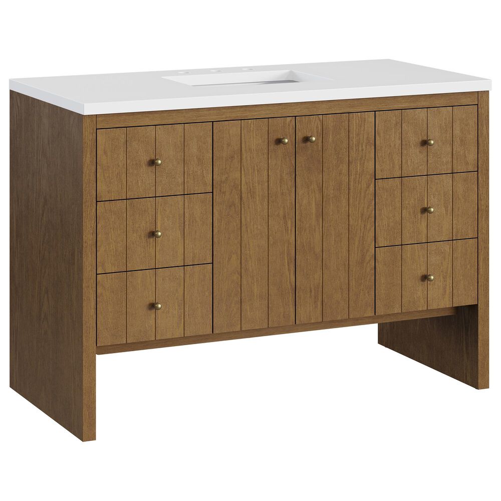 James Martin Hudson 48" Single Bathroom Vanity in Honey Oak with 3 cm Parisien Bleu Silestone Top and Rectangular Sink, , large
