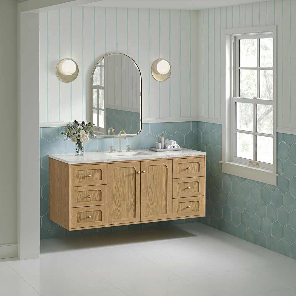 James Martin Vanities Laurent 60&quot; Single Bathroom Vanity in Light Natural Oak with 3 cm Victorian Silver Quartz Top and Rectangular Sink, , large