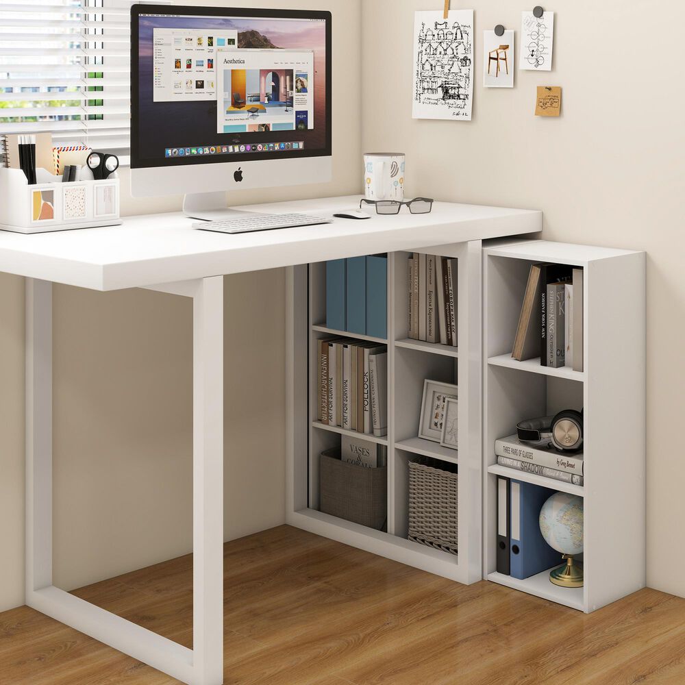 HOMLUX 3-Tier Bookcase with Decorative Open Shelves in White, , large