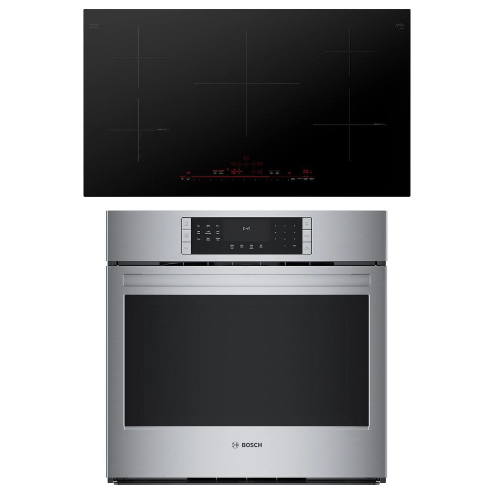 Bosch 800 Series 2-Piece Kitchen Package with Stainless Steel 30" Single Electric Wall Oven and 36" Black Induction Cooktop, , large