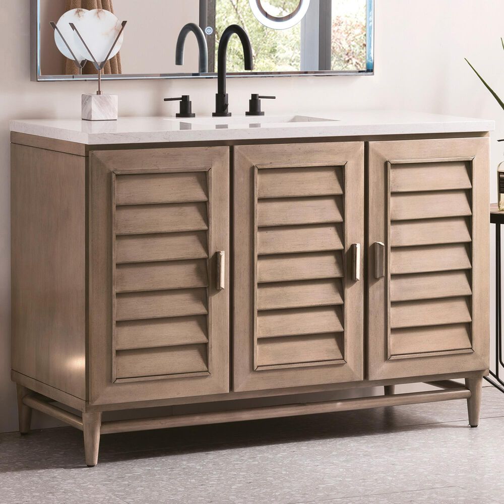 James Martin Vanities Portland 48&quot; Single Bathroom Vanity in Whitewashed Walnut with 3 cm Eternal Jasmine Pearl Quartz Top and Rectangular Sink, , large