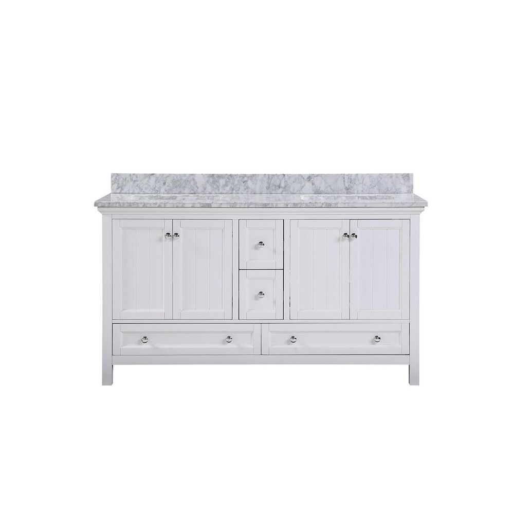 Aurafina Cunningham 60" Vanity with Top and 2 Sinks in Plantation White, , large