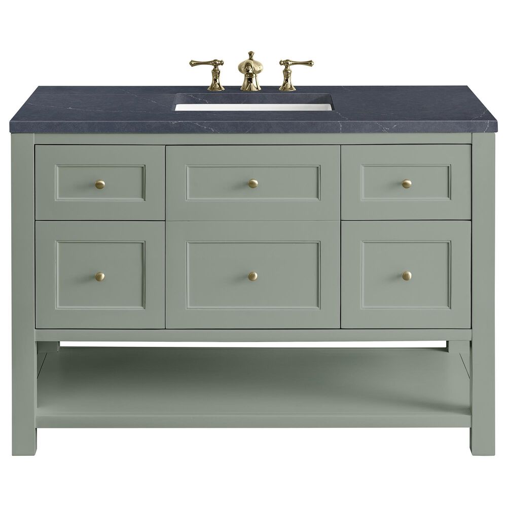 James Martin Vanities Breckenridge 48" Single Bathroom Vanity in Smokey Celadon with 3 cm Charcoal Soapstone Quartz Top and Rectangular Sink, , large