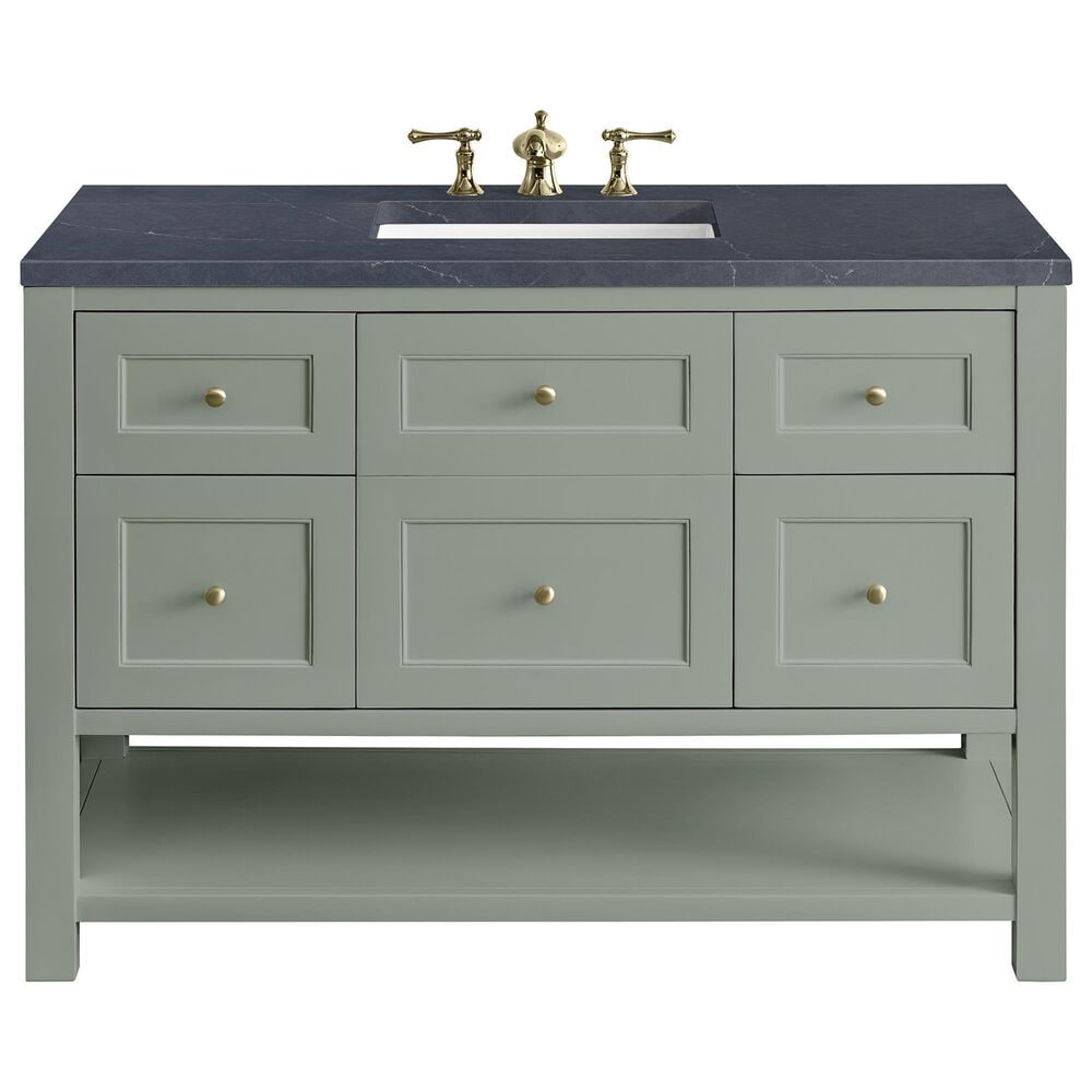 James Martin Vanities Breckenridge 48" Single Bathroom Vanity in Smokey Celadon with 3 cm Charcoal Soapstone Quartz Top and Rectangular Sink, , large