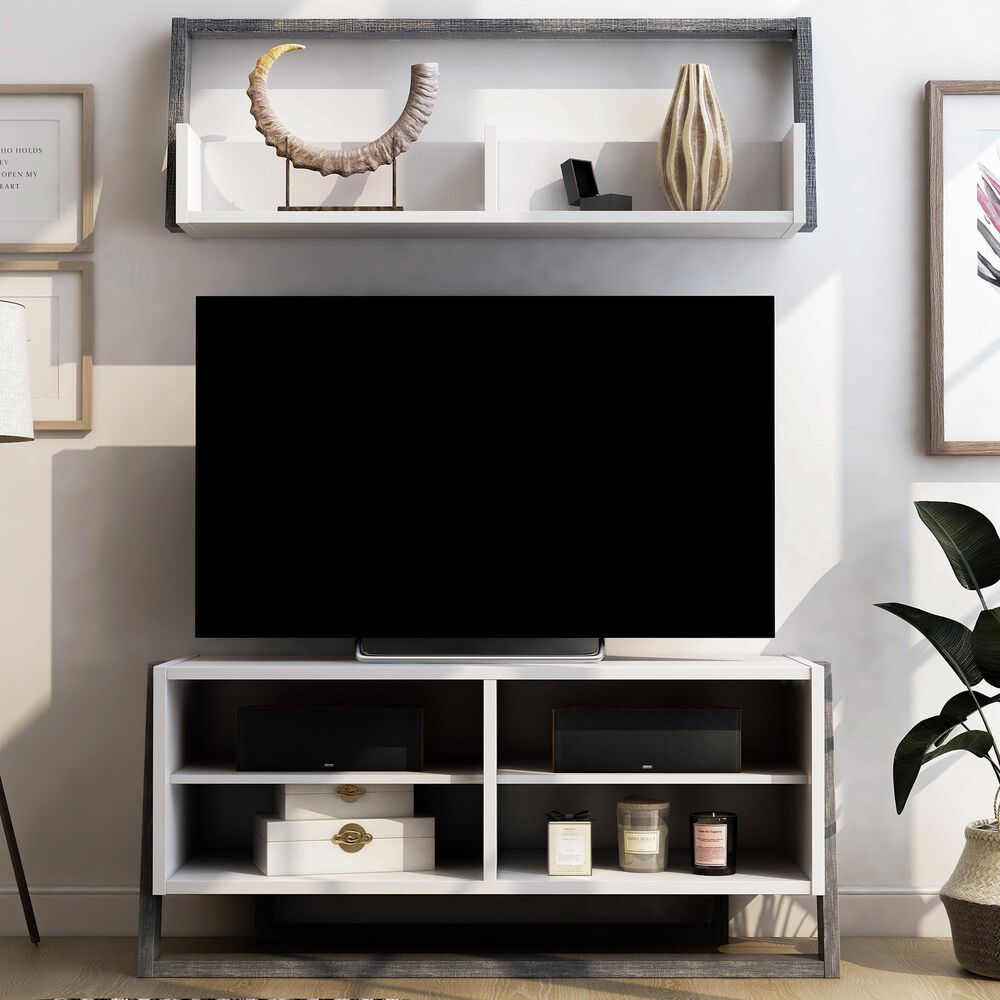 Furniture of America Friedman 2-Piece Entertainment Center in White and Gray, , large