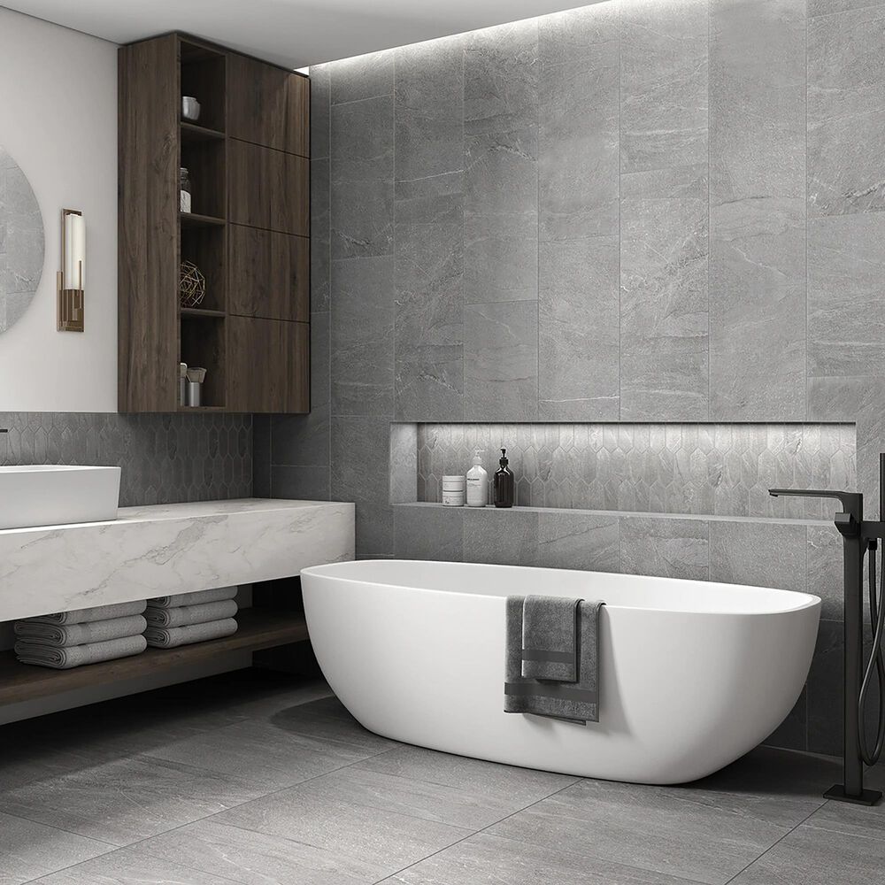 Marazzi Marble Obsession 12&quot; x 24&quot; Polished Porcelain Tile in Grigio, , large