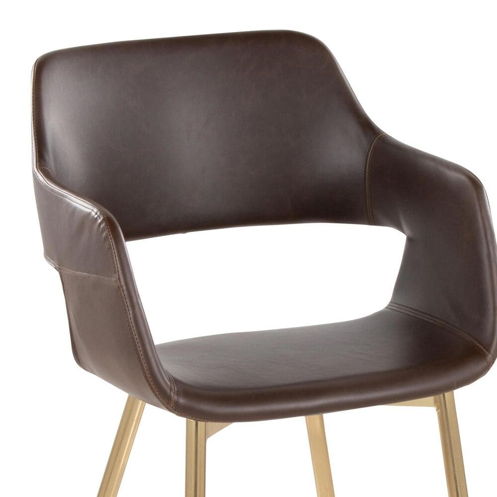 LumiSource Margarite Arm Chair with Espresso Faux Leather Cushion in Gold Metal  (Set of 2), , large