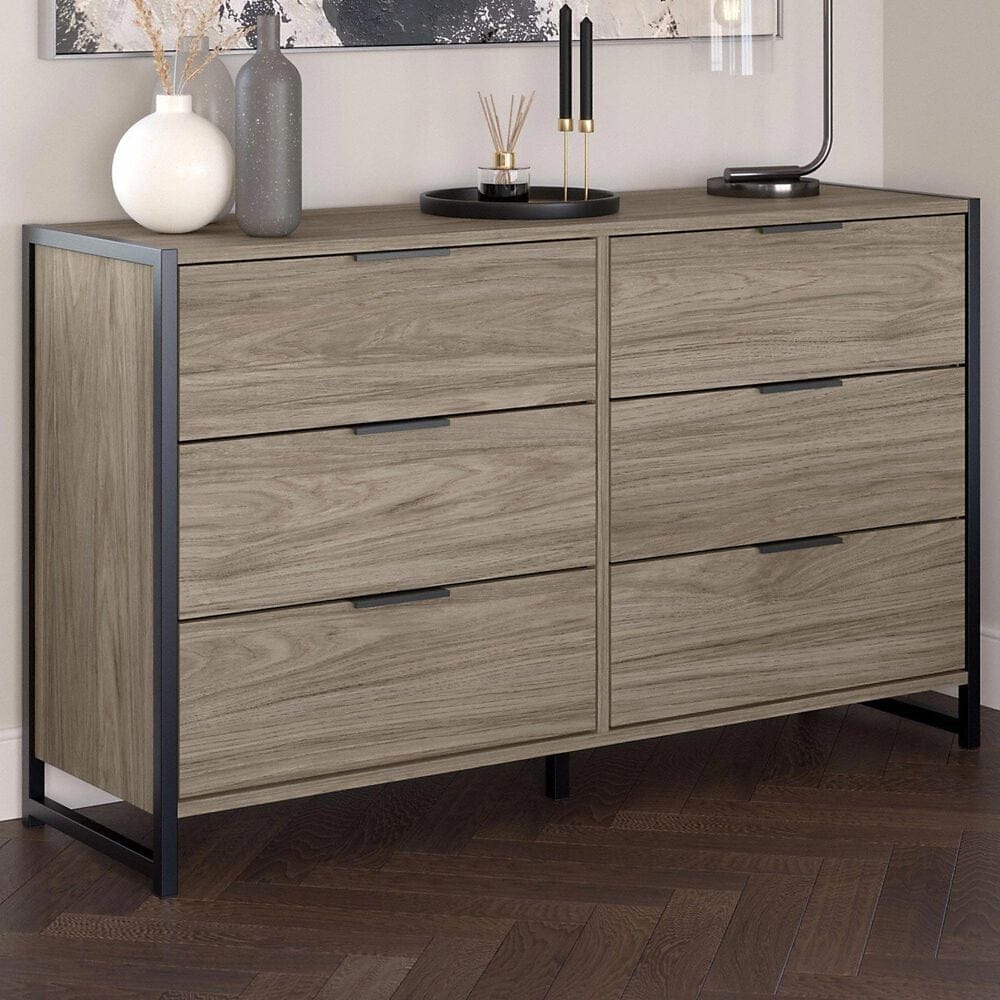 Bush Atria 6-Drawer Dresser in Modern Hickory and Black, , large