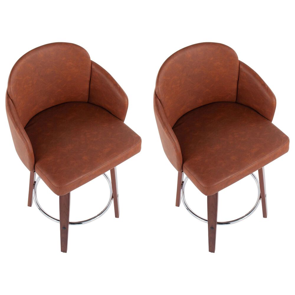 LumiSource Dahlia Swivel Counter Stool with Camel Upholstery in Walnut and Chrome (Set of 2), , large