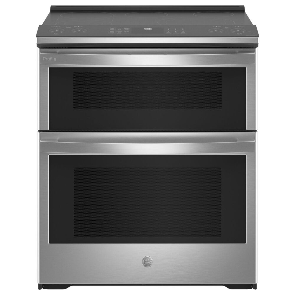 GE Profile 2-Piece Kitchen Package with 30" Smart Slide-in Electric Double Oven Range and 2.1 Cu. Ft. Over-the-Range Sensor Microwave Oven in Stainless Steel, , large
