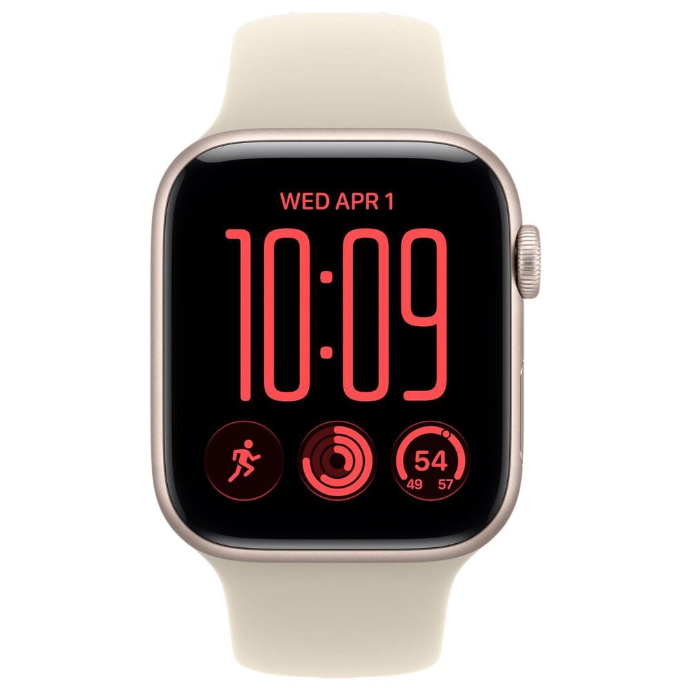 Apple Watch SE 3 (GPS + Cellular) 44mm Starlight Aluminum Case with Sand Sport Band - S/M, , large