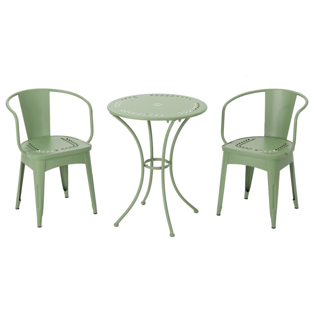 Hearth and Haven Lourdes 3-Piece Iron Bistro Set in Green, , large