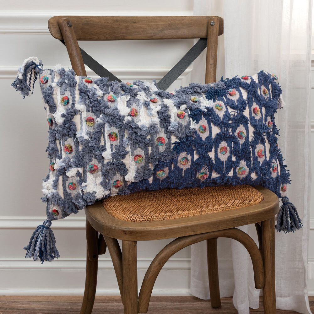 Rizzy Home Geometric 14" x 26" Down Fill Pillow in Navy, , large