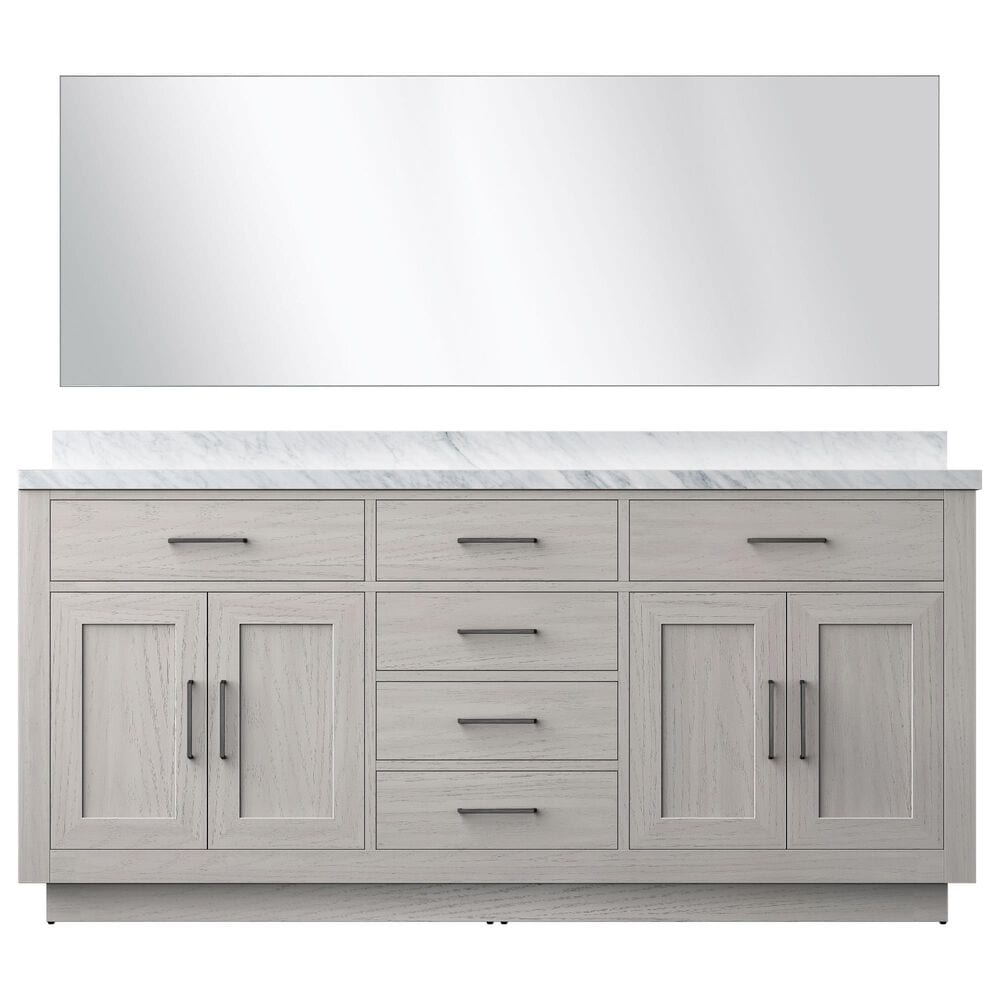 Lexora Home Abbey 72&quot; Double Bathroom Vanity in White Oak with 2 cm White Carrara Marble Top, Rectangular Sinks and 70&quot; Mirror, , large