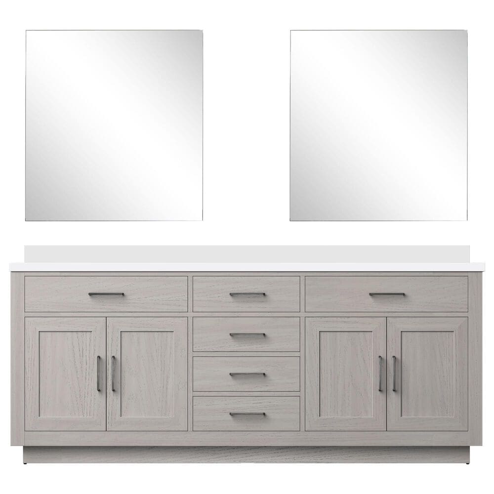 Lexora Home Abbey 80&quot; Double Bathroom Vanity in White Oak with 2 cm White Cultured Marble Top, Rectangular Sinks and 30&quot; Mirrors, , large