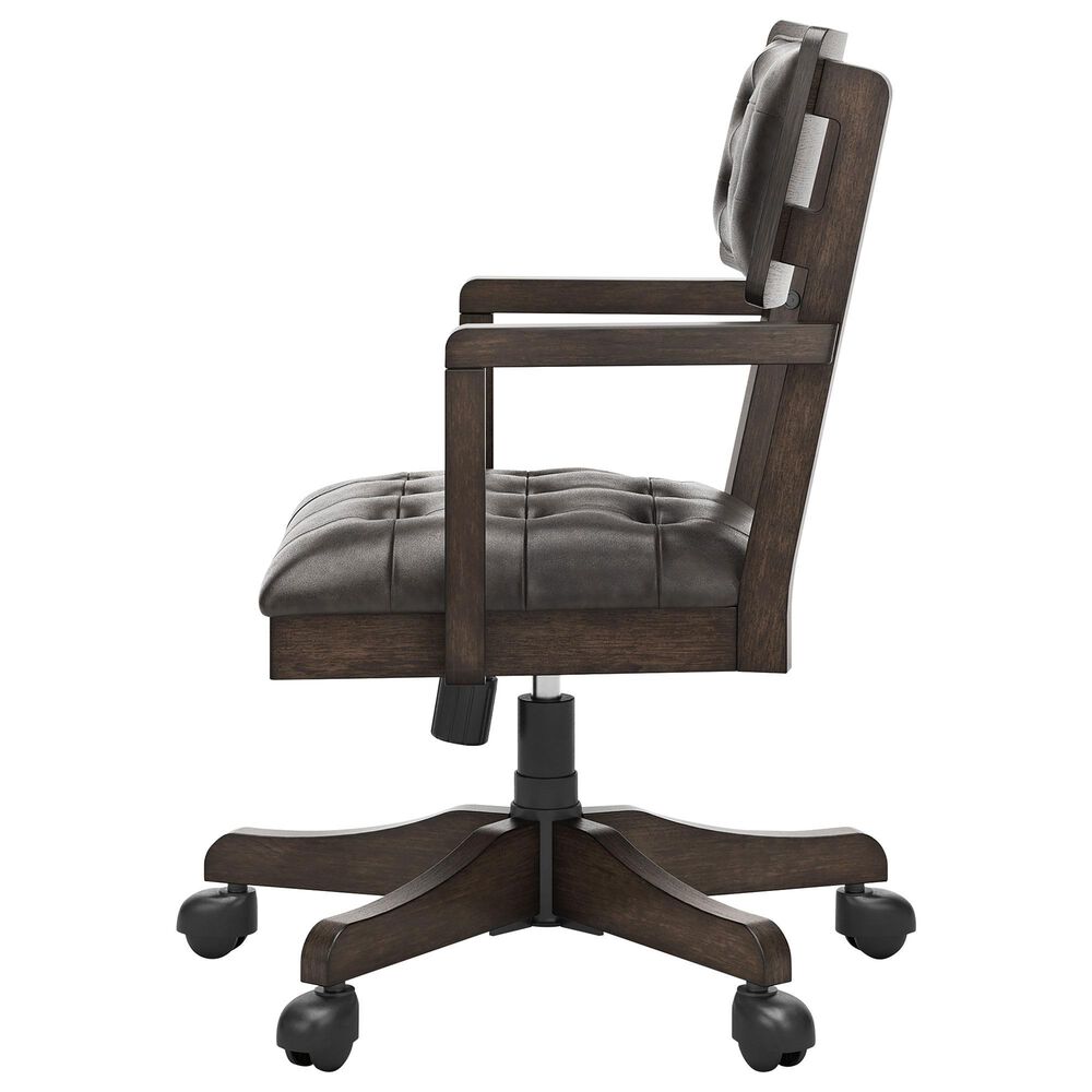 Ashley Breckington 3-Piece Desk with Bookcase and Chair Set in Dark Brown, , large