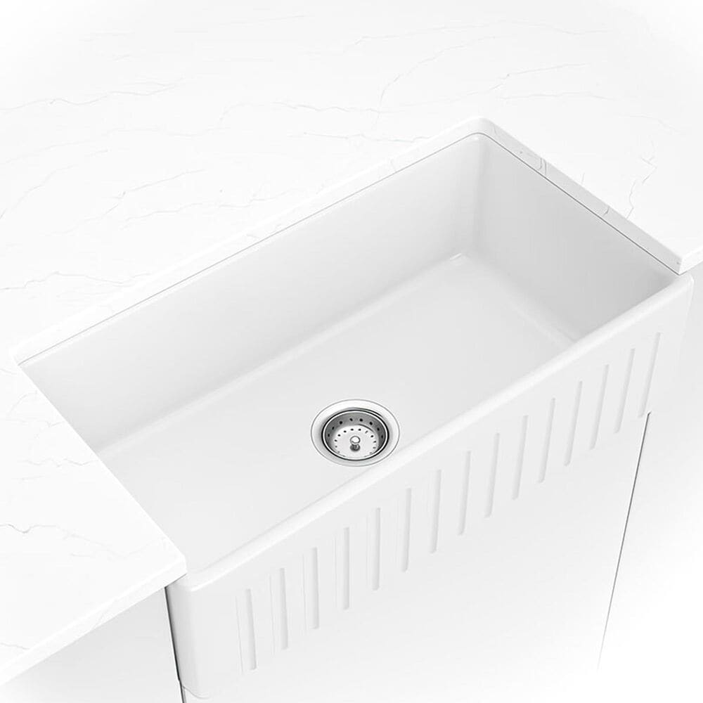 MS International Undermount Farmhouse Single Bowl Kitchen Sink in White, , large