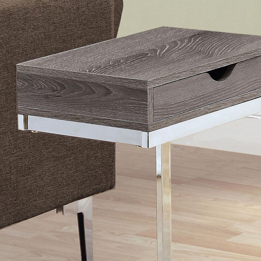 Monarch Specialties 24.5&quot; Side Table in Dark Taupe and Chrome, , large