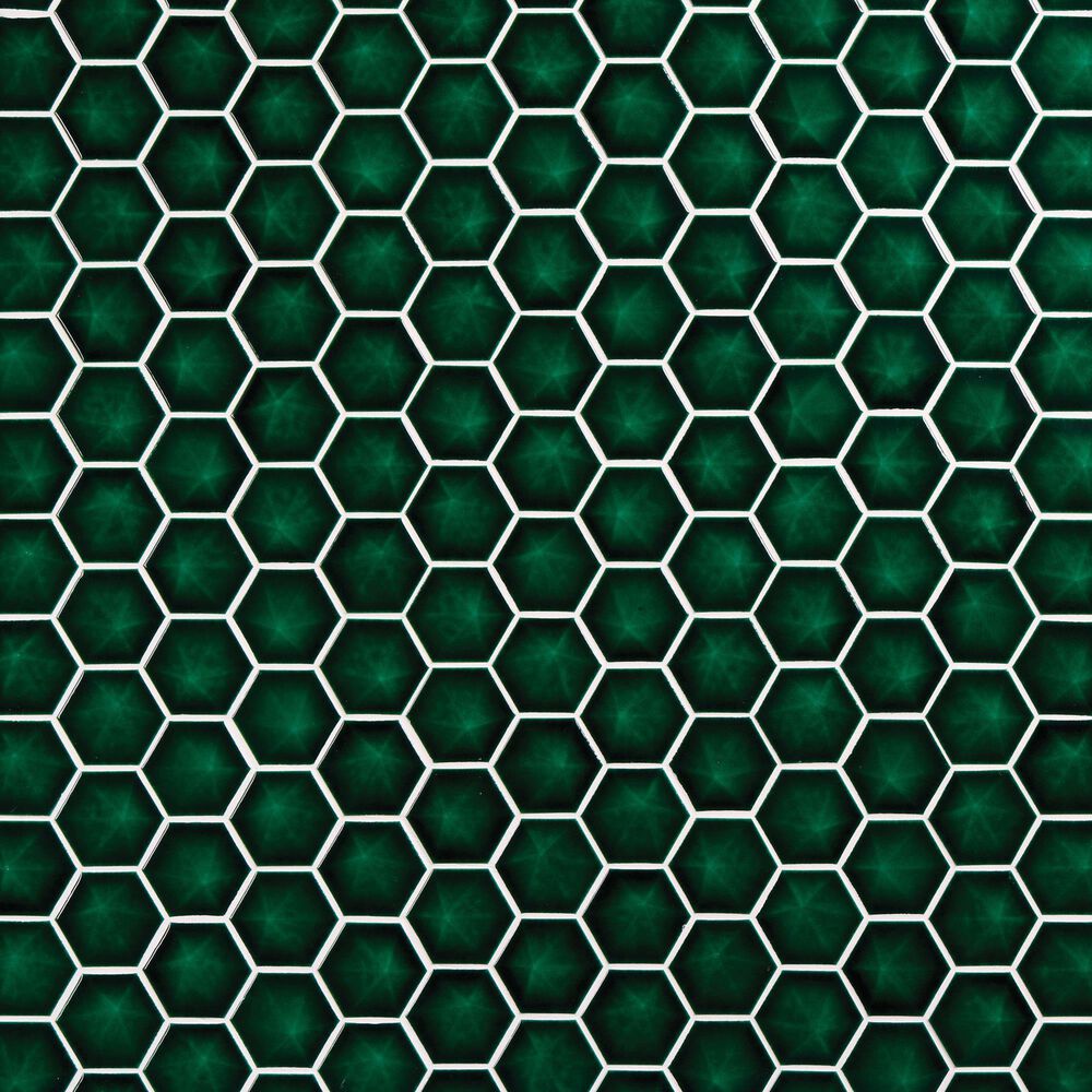 Dal-Tile Artefino Jewel Emerald 3" Pyramid Hexagon Apex on 11" x 12" Porcelain Mosaic Sheet, , large