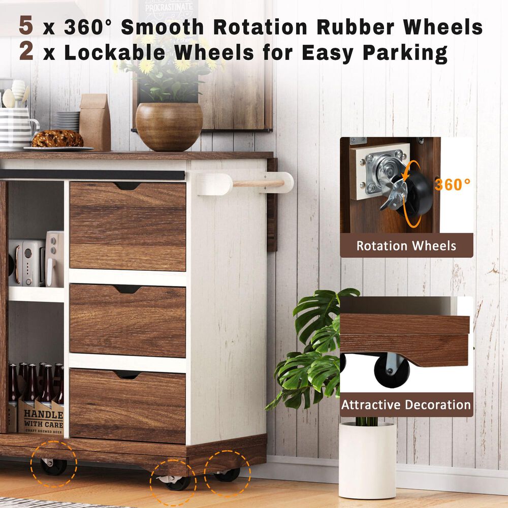 HOMLUX 56" Kitchen Island with Drop Leaf in White, , large