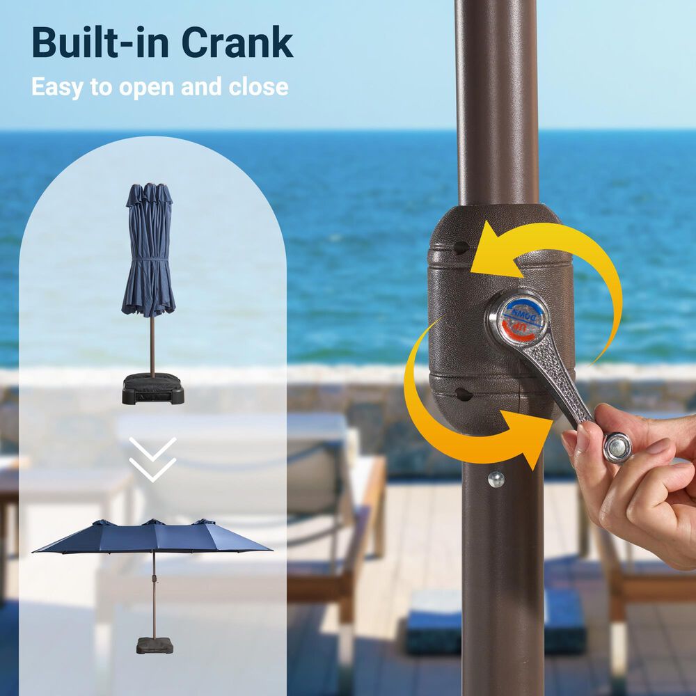 HOMLUX 15' Outdoor Market Umbrella with Sandbags Base in Dark Blue, , large