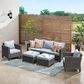 HOMLUX HOMLUX 5-Piece Outdoor Wicker Patio Furniture Set, High Back Rattan Sofa with Chairs, Ottomans & Cushions in Gray, , large