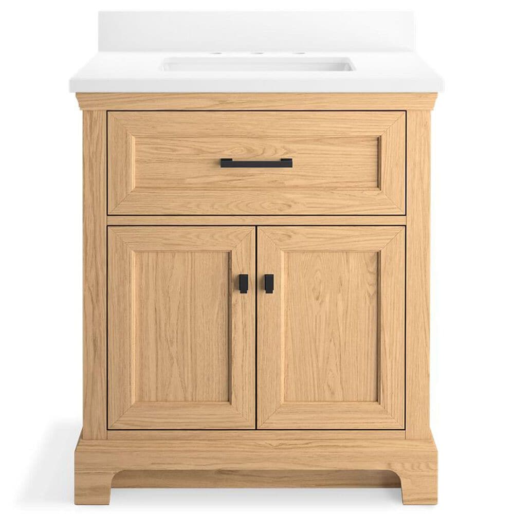 Kohler Charlemont 30&quot; Single Bathroom Vanity in Light Oak with 3 cm White Quartz Top and Rectangular Sink, , large