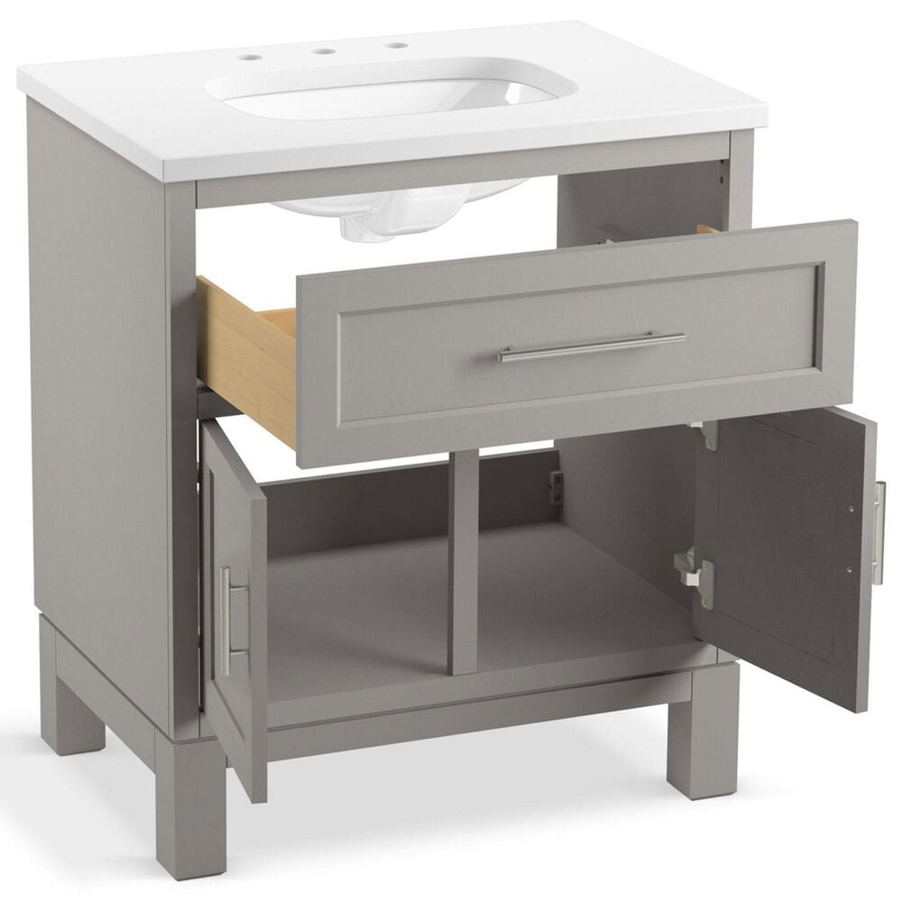 Kohler Quo 30&quot; Single Bathroom Vanity in White with 3 cm Pure White Quartz Top and Oval Sink, , large