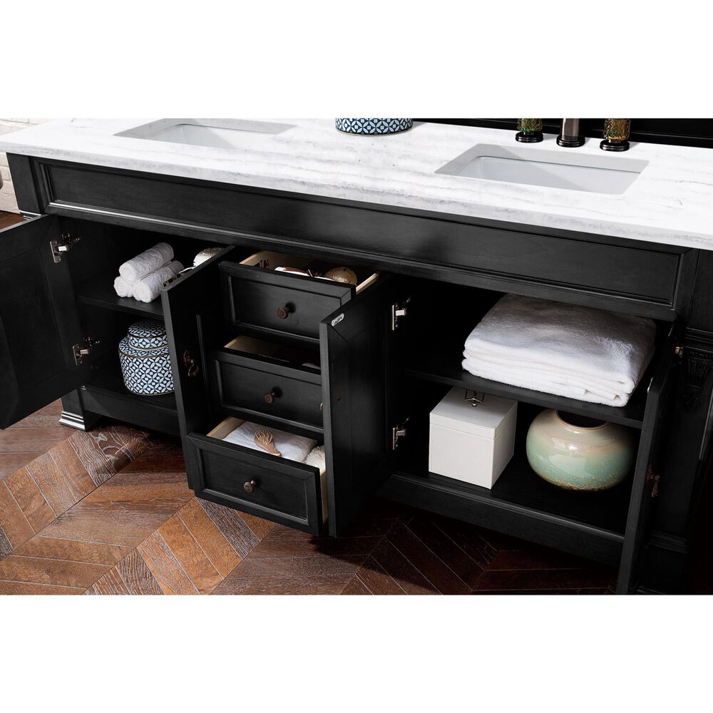 James Martin Vanities Brookfield 72&quot; Double Bathroom Vanity in Antique Black with 3 cm Arctic Fall Solid Surface Top and Rectangle Sinks, , large
