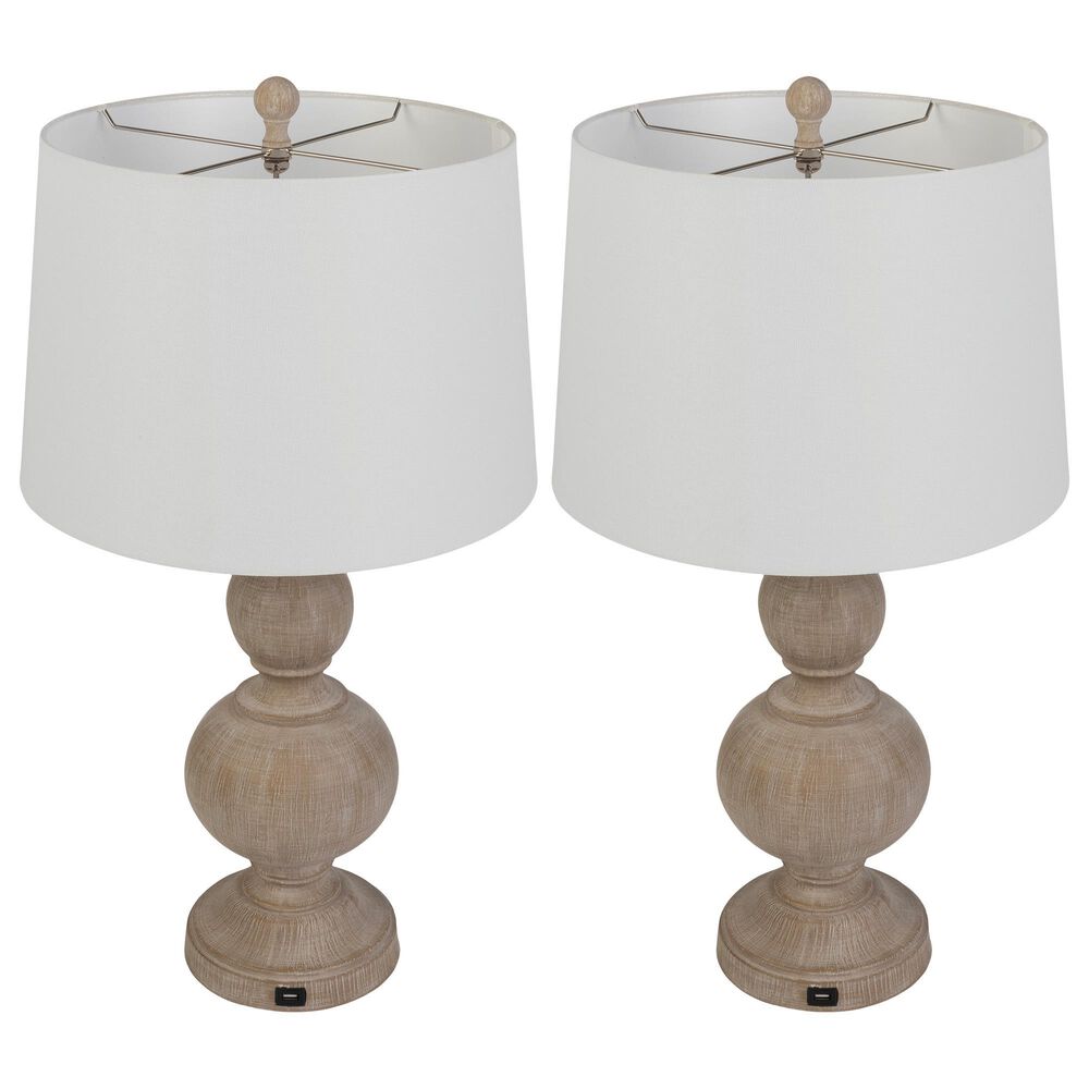 Timberlake 27" Table Lamp with USB Charging Ports and LED Bulbs in Whitewash (Set of 2), , large