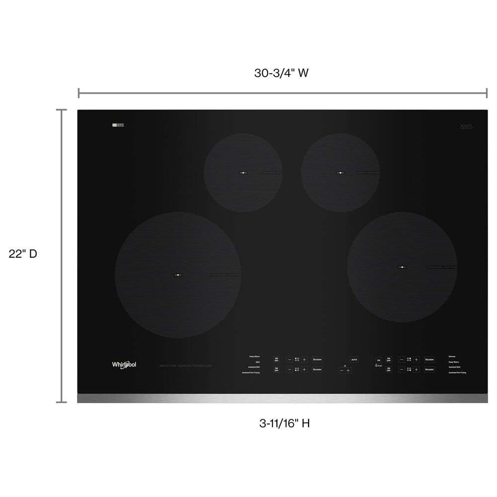 Whirlpool 30&quot; Electric touch Cooktop with 4 Elements in Black and Stainless Steel, , large