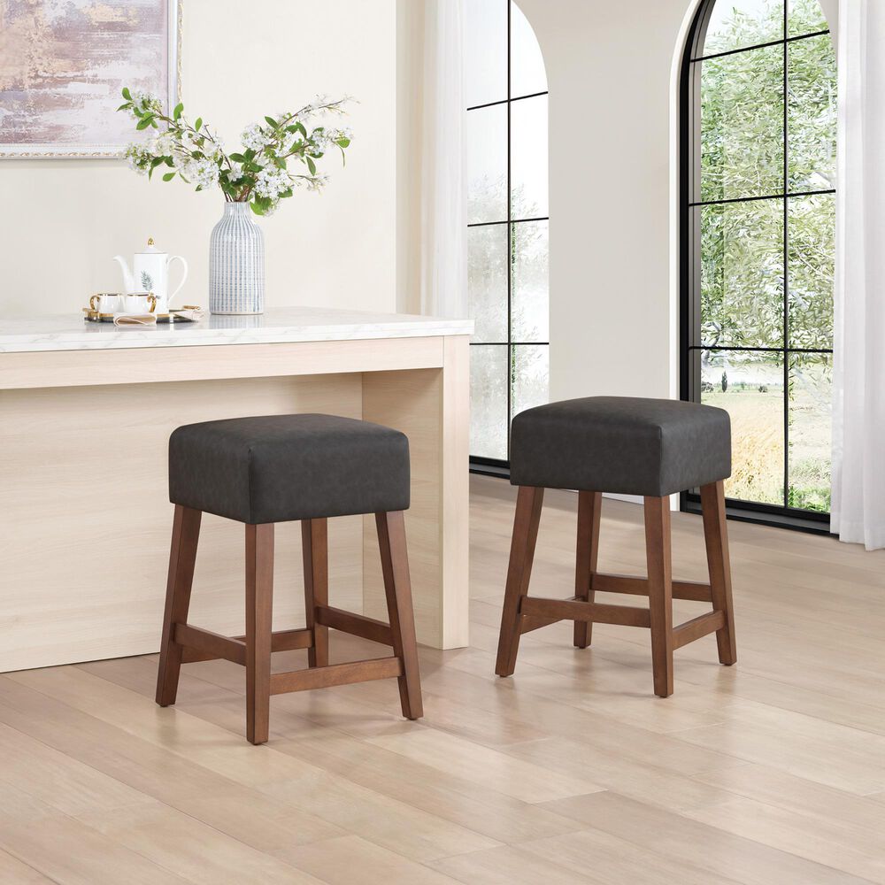 Valor Living Roscoe 26" Backless Counter Stool with Black Upholstery in Cherry, , large