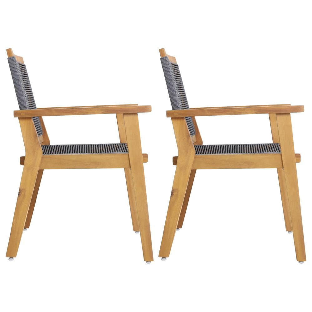 Hearth and Haven McGill Outdoor Dining Chair with Dark Grey Rope Seat in Brown &#40;Set of 2&#41;, , large