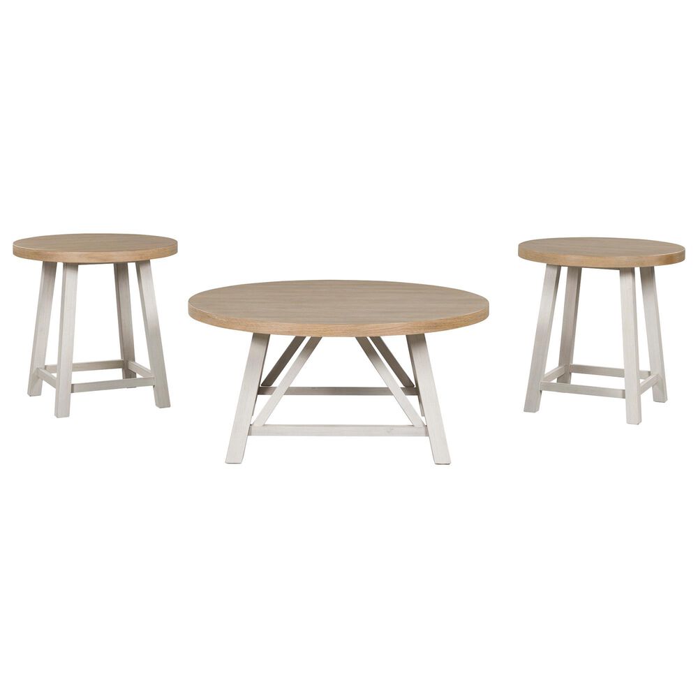Ashley Fawndell 3-Piece Occasional Table Set in Antiqued White and Light Brown, , large