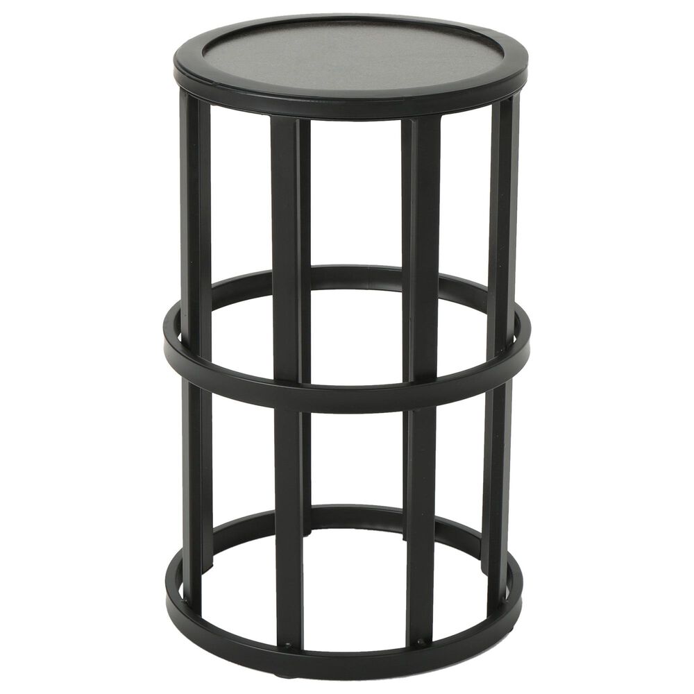 Hearth and Haven Outdoor Round Metal Side Table with Open Slat Frame in Black and Grey, , large