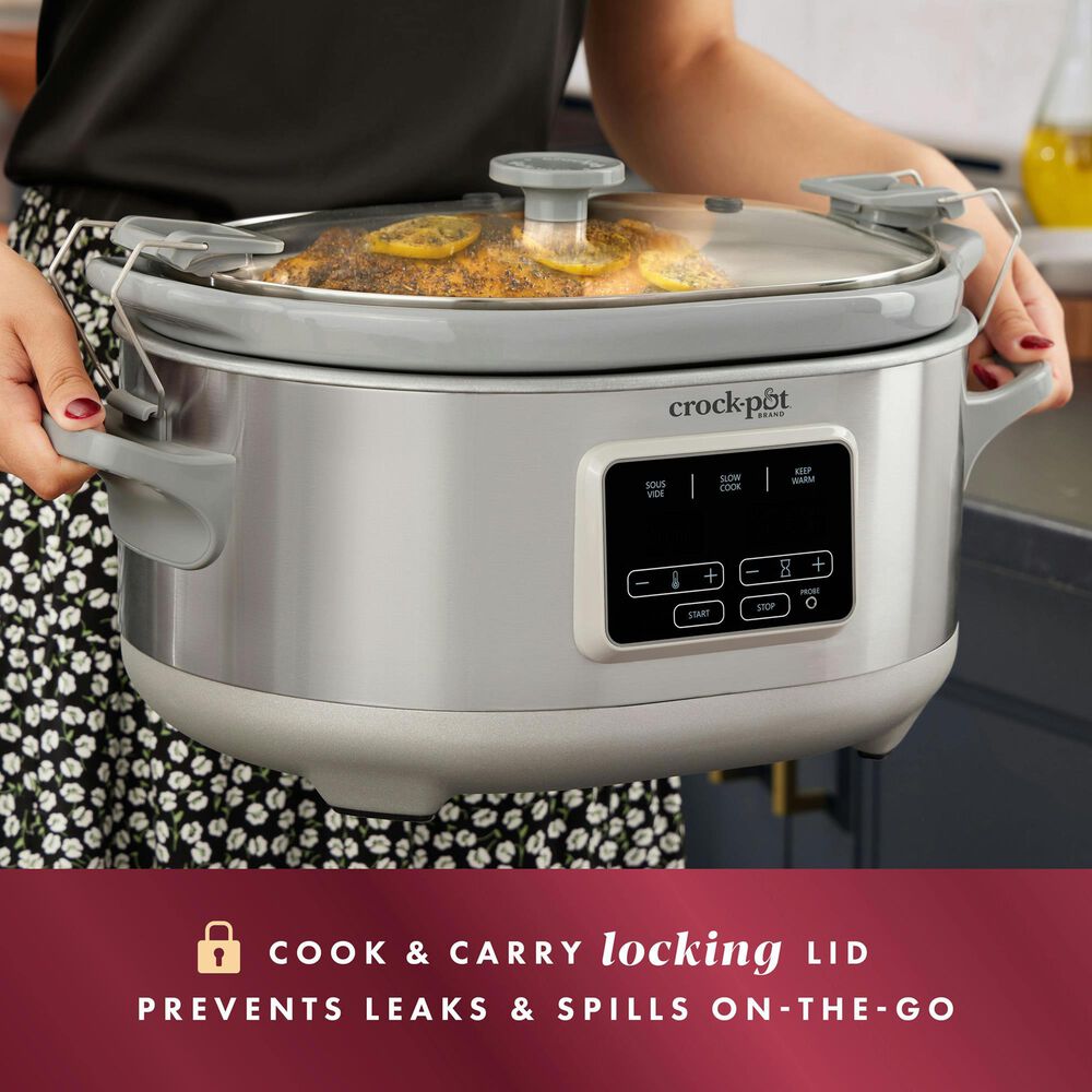 Crock-Pot 7-Quart Programmable Cook and Carry Slow Cooker in Stainless Steel, , large