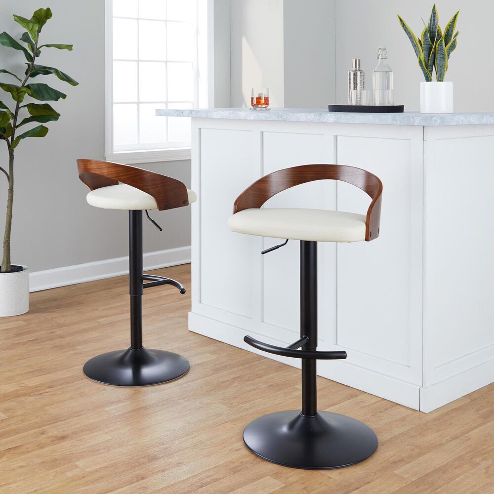 LumiSource Grotto Swivel Barstool with Cream Faux Leather Upholstery in Black and Walnut (Set of 2), , large