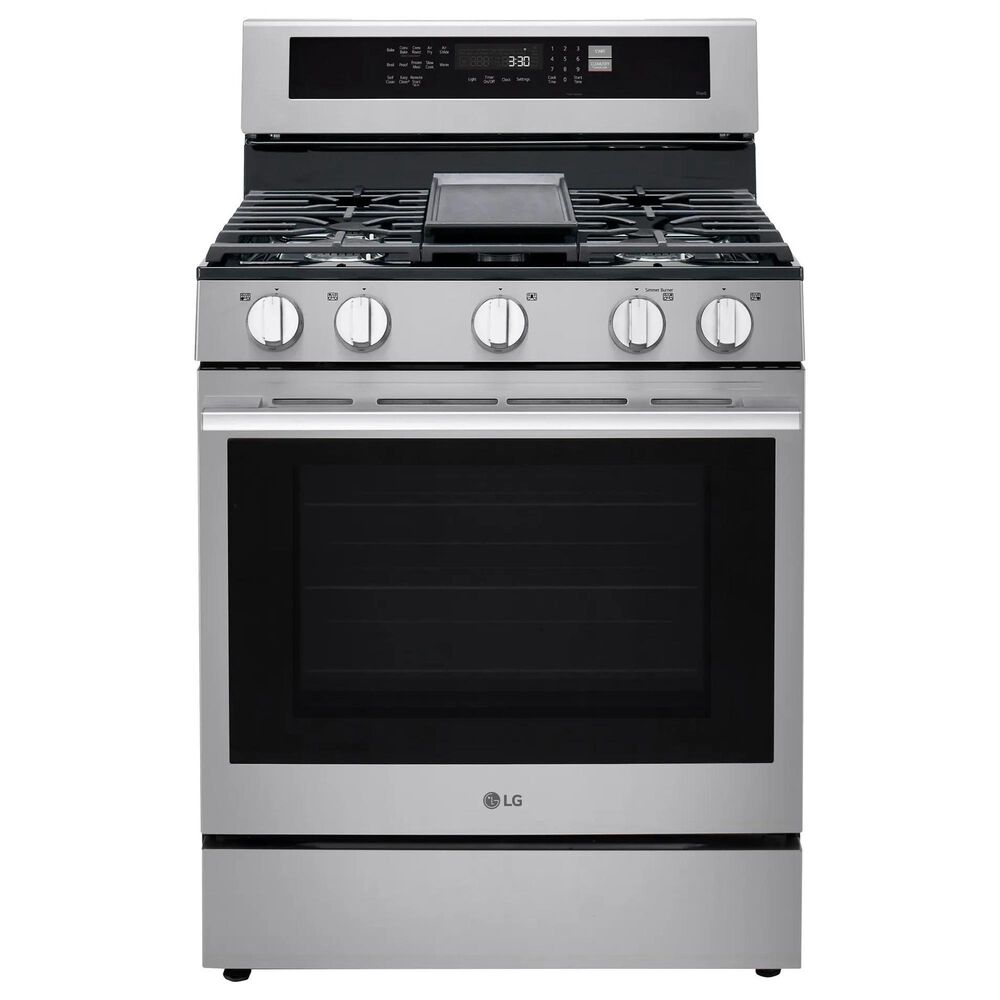 LG 2-Piece Kitchen Package with 6.3 Cu. Ft. Smart Freestanding Gas Range and 2.1 Cu. Ft. Smart Over-the-Range Microwave in Printproof Stainless Steel, , large