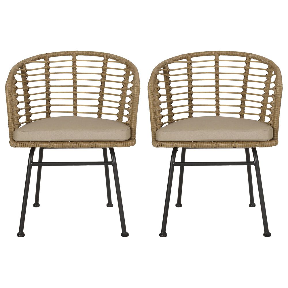 Hearth and Haven Randy Outdoor Arm Chair with Tub-Shaped Structure in Beige (Set of 2), , large