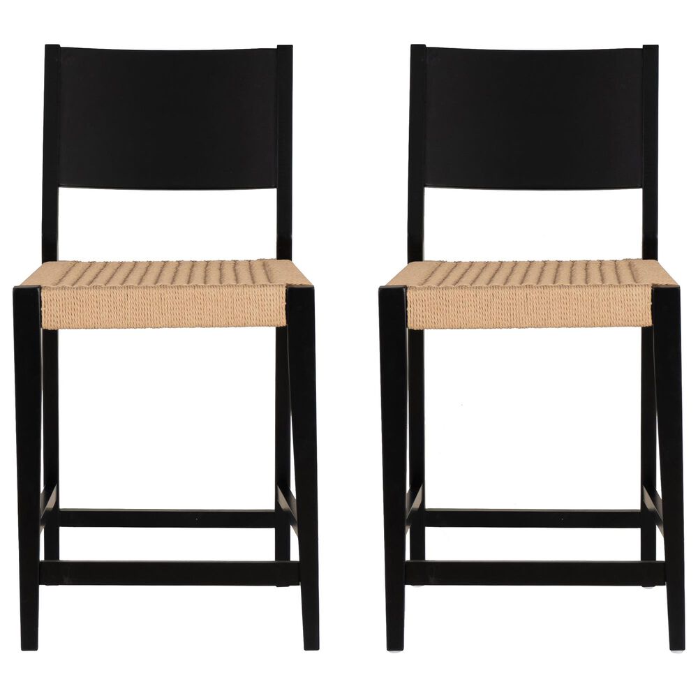 Linon Home Decor Cadence Counter Stool in Matte Black and Natural (Set of 2), , large