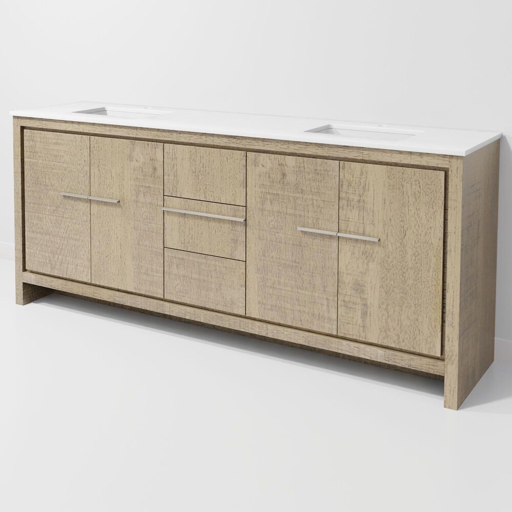 Lexora Home Lafarre 80" Double Bathroom Vanity in Rustic Acacia with 2 cm White Quartz Top and Rectangular Sinks, , large