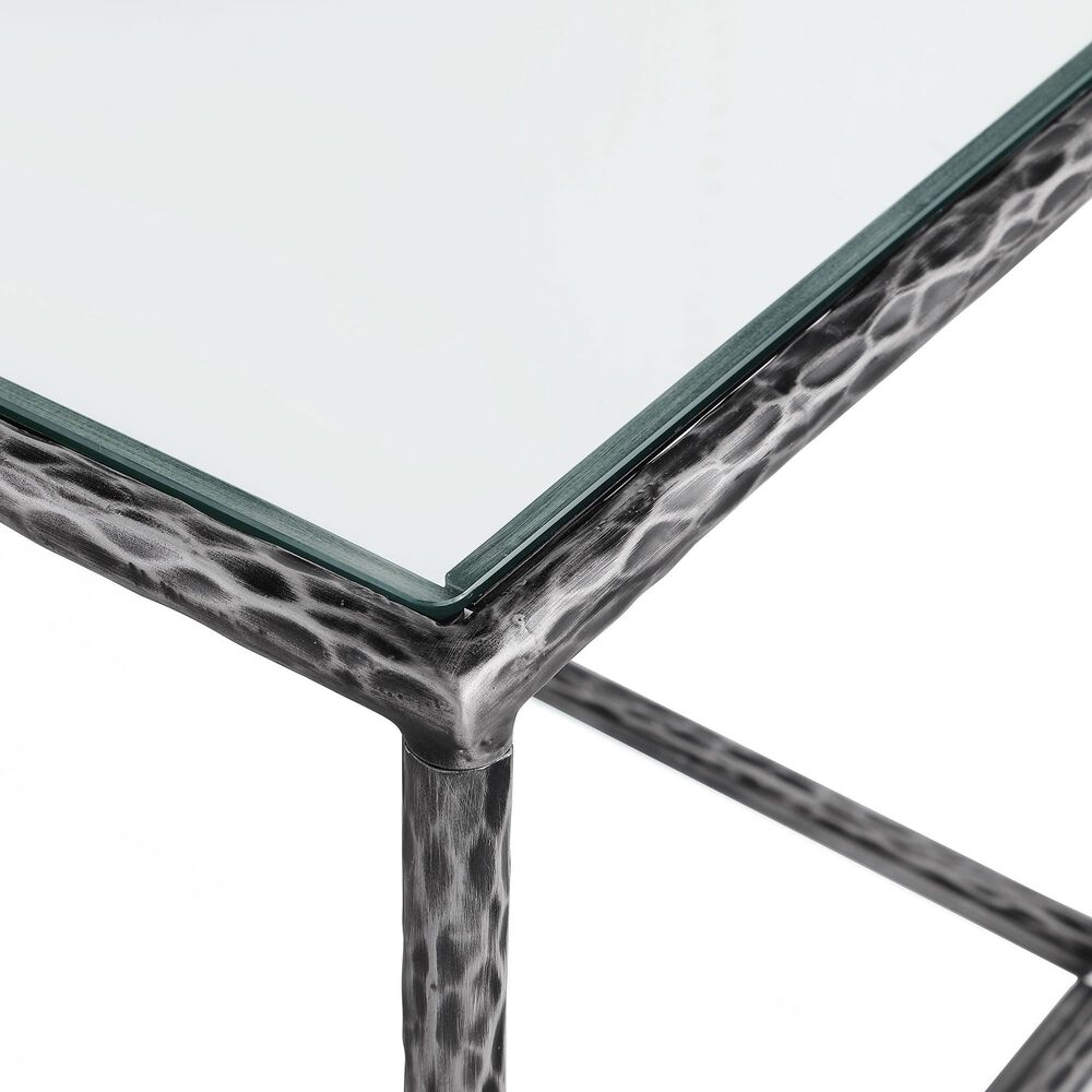 Furniture of America Lalia End Table with Tempered Glass Top and Open Storage Shelf in Gun Metal, , large