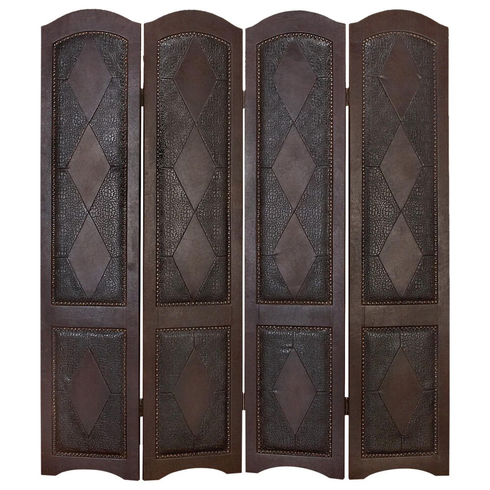 Maple and Jade Traditional Faux Leather Covering Room Divider Screen in Brown, , large