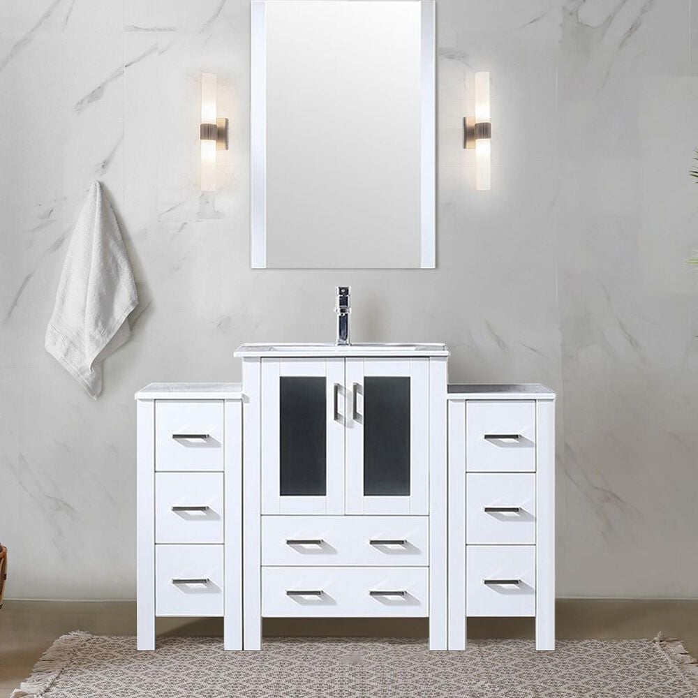 Lexora Home Volez 48&quot; Single Bathroom Vanity in White with White Ceramic Top and Rectangular Sink, , large