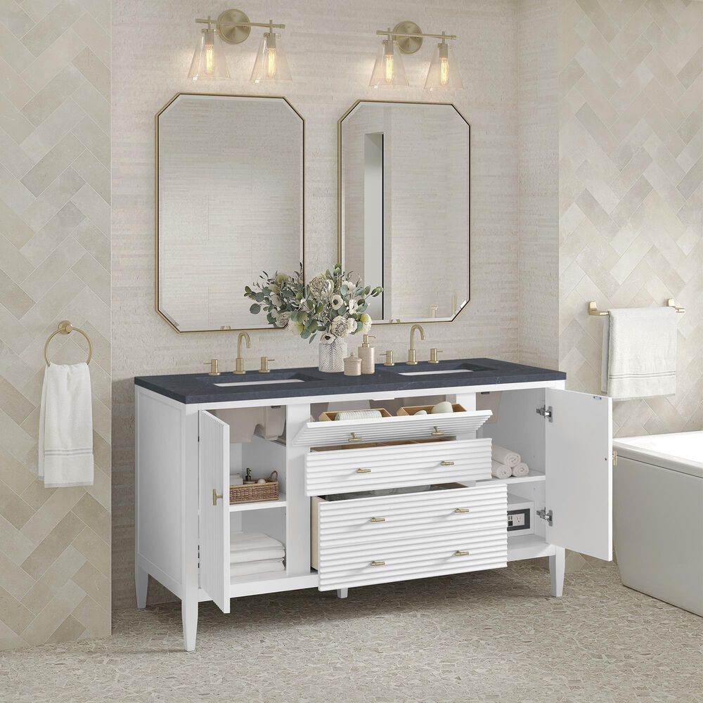 James Martin Vanities Myrrin 60&quot; Double Vanity in Bright White with 3 CM Charcoal Soapstone Quartz Top, , large