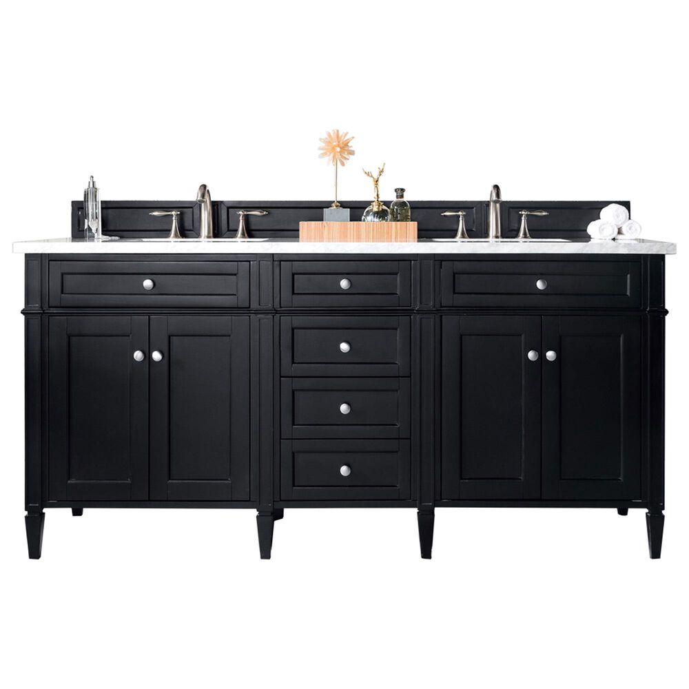 James Martin Vanities Brittany 72" Double Bathroom Vanity in Black Onyx with 3 cm Carrara White Marble Top and Rectangle Sinks, , large