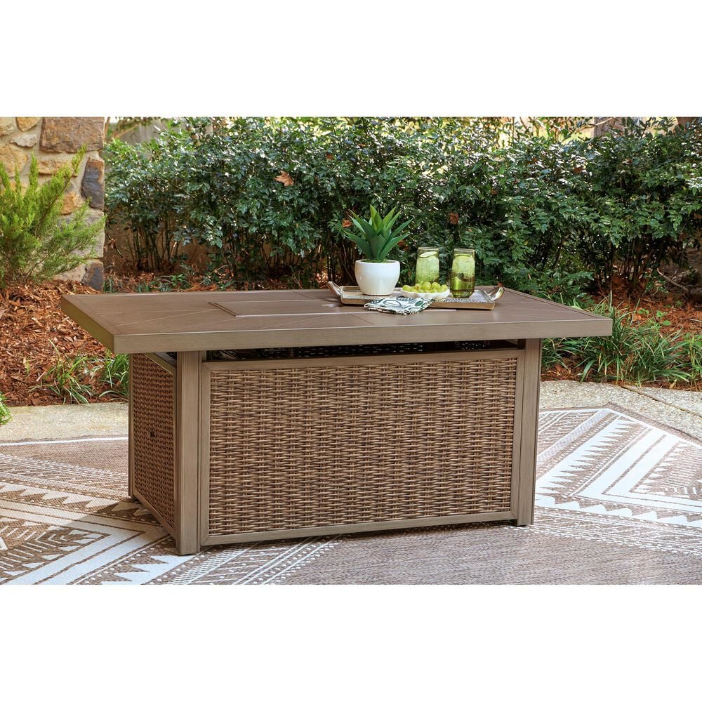 Ashley Laguna Heights Rectangular Fire Pit Table in Beige, , large