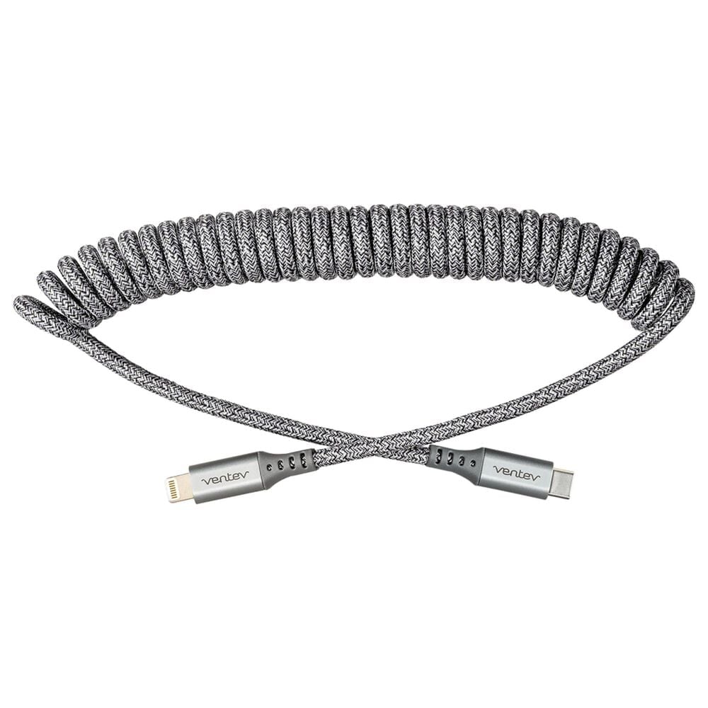 Ventev Chargesync Helix Coiled Usb C To Apple Lightning Cable 3ft - Gray, , large